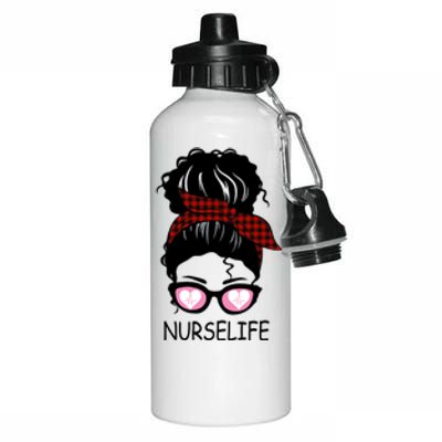 Nurse Life Messy Bun Nurse Life Gift Aluminum Water Bottle