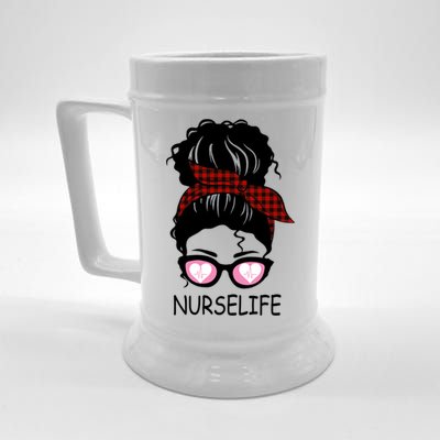 Nurse Life Messy Bun Nurse Life Gift Beer Stein