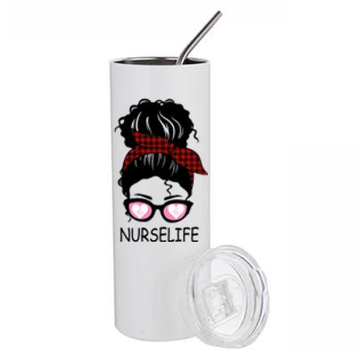 Nurse Life Messy Bun Nurse Life Gift Stainless Steel Tumbler