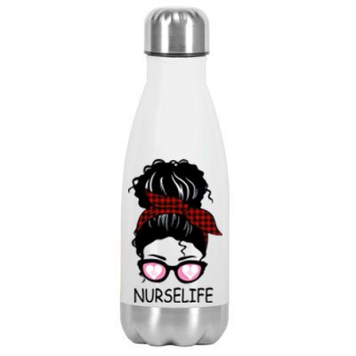 Nurse Life Messy Bun Nurse Life Gift Stainless Steel Insulated Water Bottle