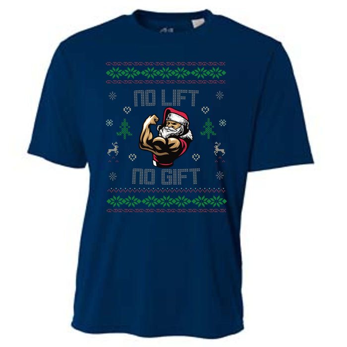 No Lift No Gift Gym Powerlifting Ugly Christmas Sweater Sant Cooling Performance Crew T-Shirt