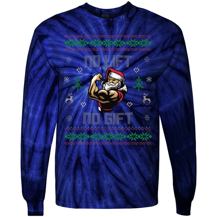 No Lift No Gift Gym Powerlifting Ugly Christmas Sweater Sant Tie-Dye Long Sleeve Shirt