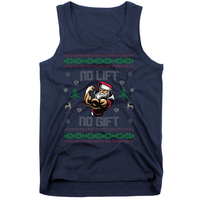 No Lift No Gift Gym Powerlifting Ugly Christmas Sweater Sant Tank Top