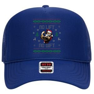 No Lift No Gift Gym Powerlifting Ugly Christmas Sweater Sant High Crown Mesh Back Trucker Hat