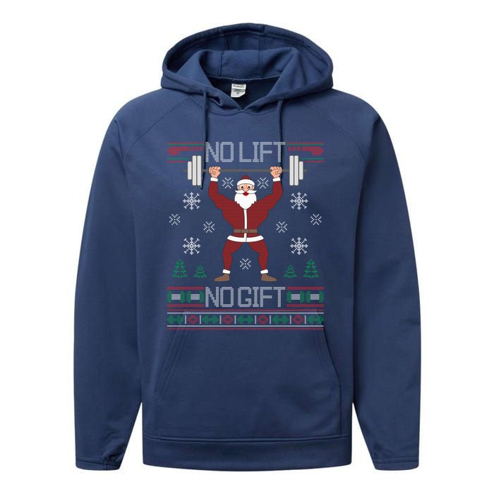 No Lift No Gift Ugly Christmas Sweater Santa Claus Gym Performance Fleece Hoodie