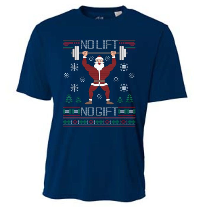 No Lift No Gift Ugly Christmas Sweater Santa Claus Gym Cooling Performance Crew T-Shirt