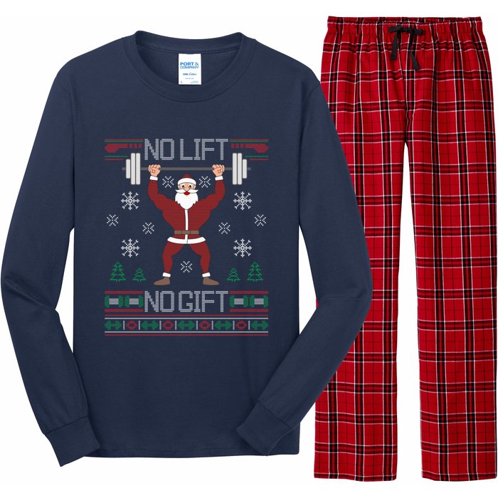 No Lift No Gift Ugly Christmas Sweater Santa Claus Gym Long Sleeve Pajama Set