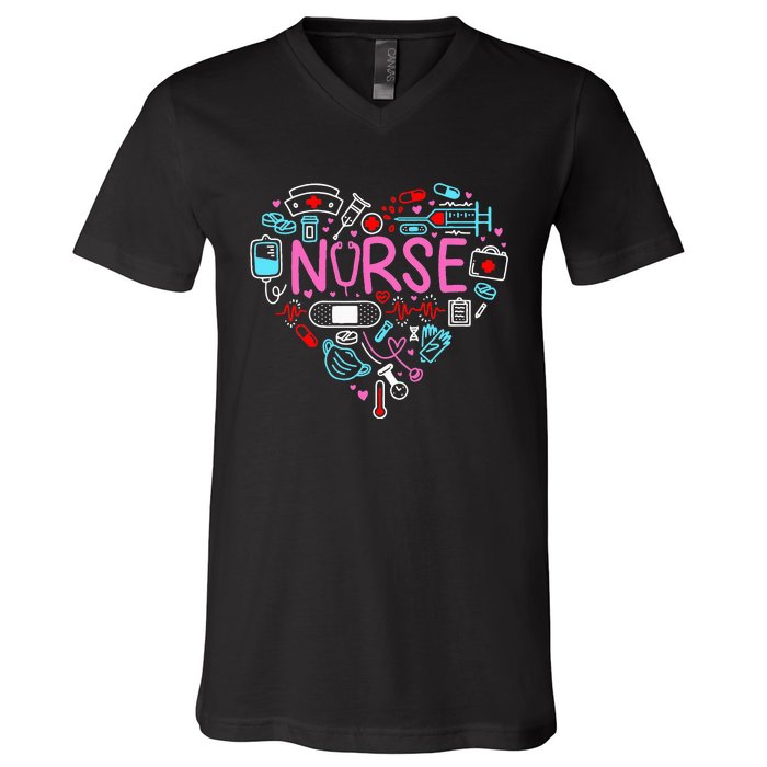 Nurse Love Nursing Student RN Life Thank You Gifts For Women V-Neck T-Shirt