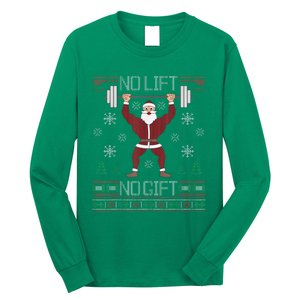 No Lift No Gift Ugly Christmas Sweater Santa Claus Gym Long Sleeve Shirt