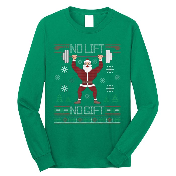 No Lift No Gift Ugly Christmas Sweater Santa Claus Gym Long Sleeve Shirt