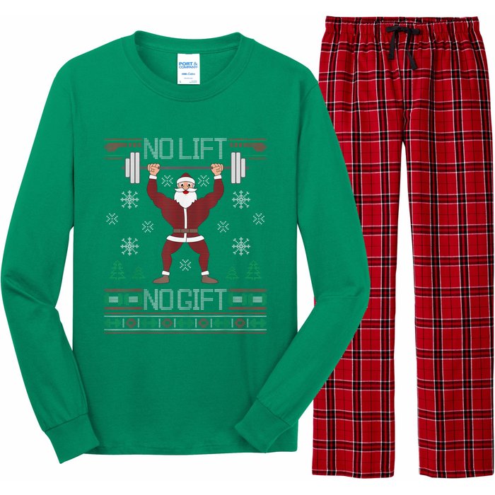 No Lift No Gift Ugly Christmas Sweater Santa Claus Gym Long Sleeve Pajama Set