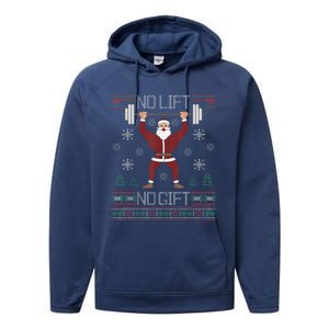 No Lift No Gift Ugly Christmas Sweater Santa Claus Gym Performance Fleece Hoodie