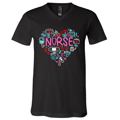 Nurse Love Nursing Student RN Life Thank You Gifts For Women V-Neck T-Shirt