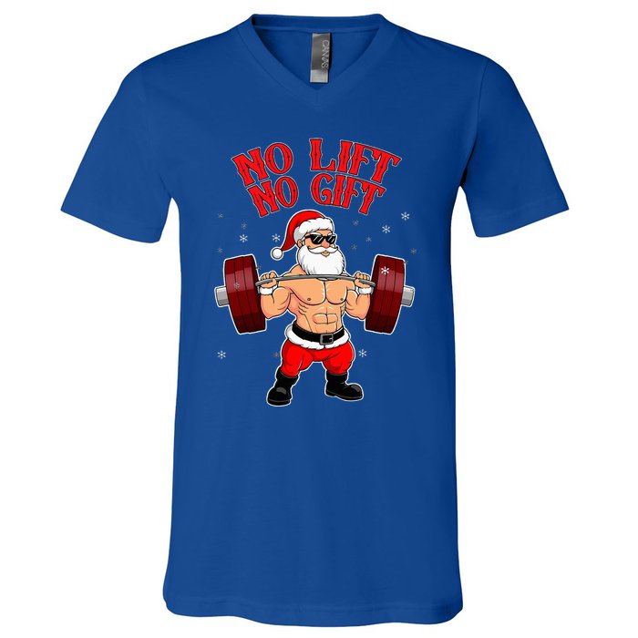 No Lift No Gift Funny Santa Weightlifting Gym Bodybuilder V-Neck T-Shirt