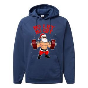 No Lift No Gift Funny Santa Weightlifting Gym Bodybuilder Performance Fleece Hoodie