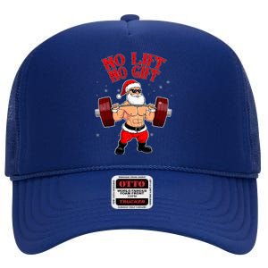 No Lift No Gift Funny Santa Weightlifting Gym Bodybuilder High Crown Mesh Back Trucker Hat