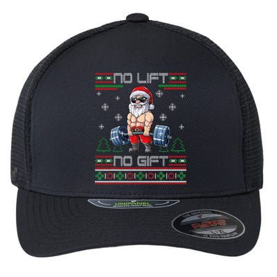 No Lift No Gift Ugly Christmas Sweater Gym Santa Gifts Flexfit Unipanel Trucker Cap