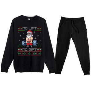 No Lift No Gift Ugly Christmas Sweater Gym Santa Gifts Premium Crewneck Sweatsuit Set