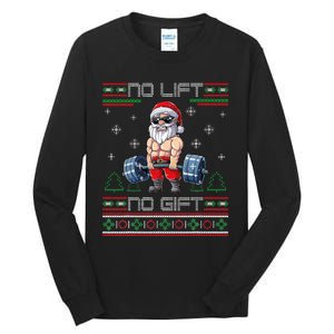 No Lift No Gift Ugly Christmas Sweater Gym Santa Gifts Tall Long Sleeve T-Shirt