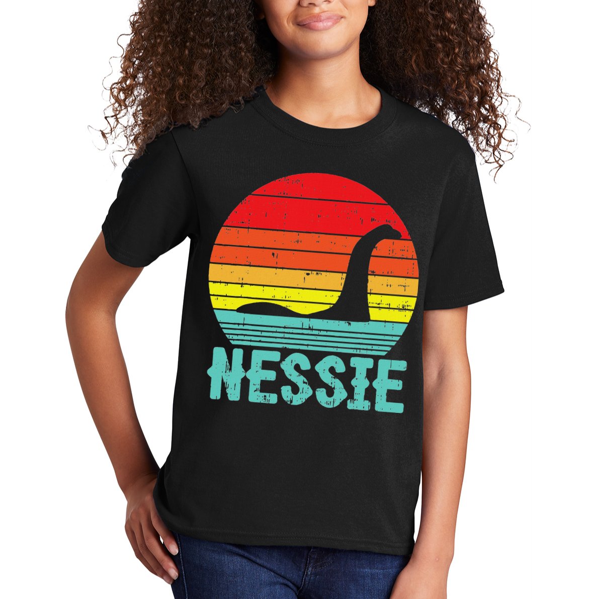Nessie Loch Ness Monster Retro Nessy Animal Lover Kids T-Shirt
