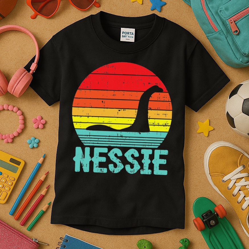 Nessie Loch Ness Monster Retro Nessy Animal Lover Kids T-Shirt