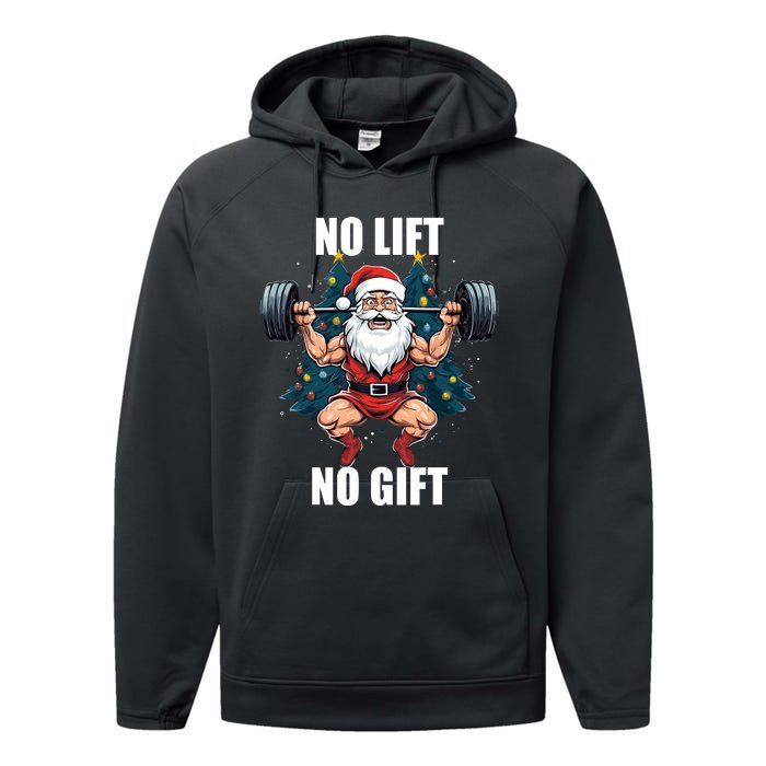 No Lift No Gift Santa Claus Christmas Gym Bodybuilding Performance Fleece Hoodie