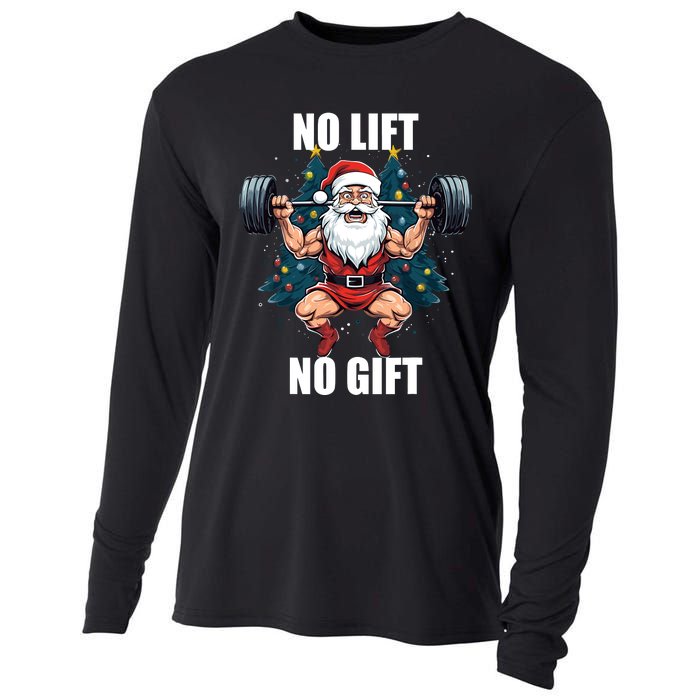 No Lift No Gift Santa Claus Christmas Gym Bodybuilding Cooling Performance Long Sleeve Crew