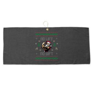 No Lift No Gift Gym Powerlifting Ugly Christmas Sweater Sant Funny Gift Large Microfiber Waffle Golf Towel