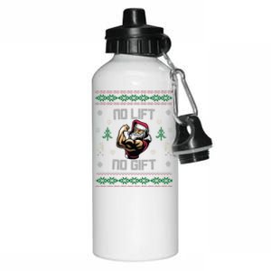 No Lift No Gift Gym Powerlifting Ugly Christmas Sweater Sant Funny Gift Aluminum Water Bottle