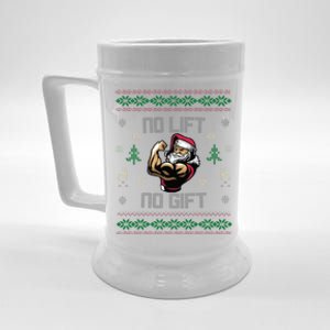 No Lift No Gift Gym Powerlifting Ugly Christmas Sweater Sant Funny Gift Beer Stein