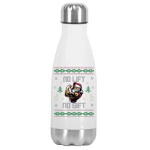 No Lift No Gift Gym Powerlifting Ugly Christmas Sweater Sant Funny Gift Stainless Steel Insulated Water Bottle