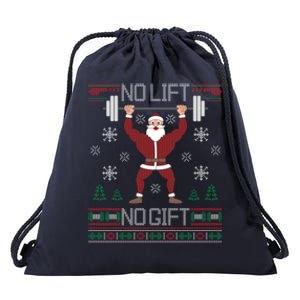 No Lift No Gift Ugly Christmas Santa Claus Gym Gift Drawstring Bag