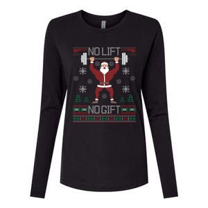 No Lift No Gift Santa Gym Workout Ugly Christmas Sweater Cool Gift Womens Cotton Relaxed Long Sleeve T-Shirt