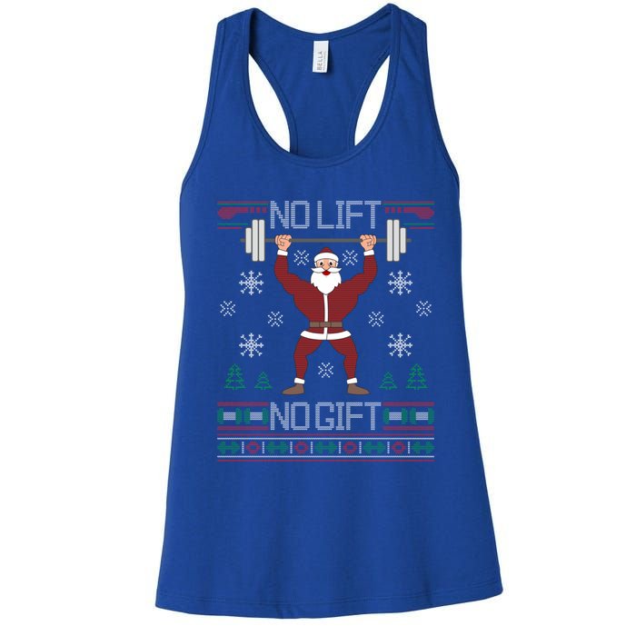 No Lift No Gift Santa Gym Workout Ugly Christmas Sweater Cool Gift Women's Racerback Tank