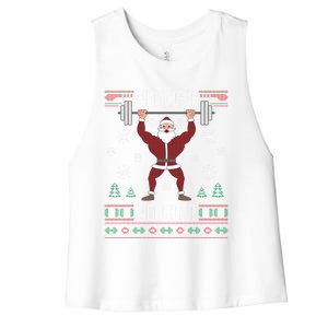 No Lift No Gift Santa Gym Workout Ugly Christmas Sweater Cool Gift Women's Racerback Cropped Tank