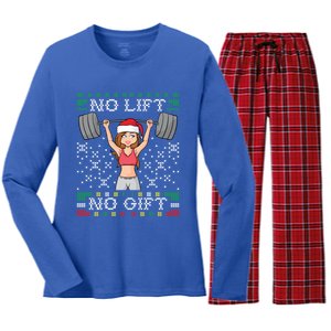 No Lift No Gift Ugly Christmas Sweater Gym Miss Santa Claus Gift Women's Long Sleeve Flannel Pajama Set 