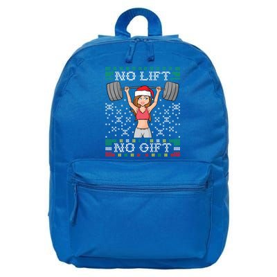 No Lift No Gift Ugly Christmas Sweater Gym Miss Santa Claus Gift 16 in Basic Backpack