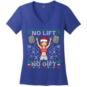 No Lift No Gift Ugly Christmas Sweater Gym Miss Santa Claus Gift Women's V-Neck T-Shirt