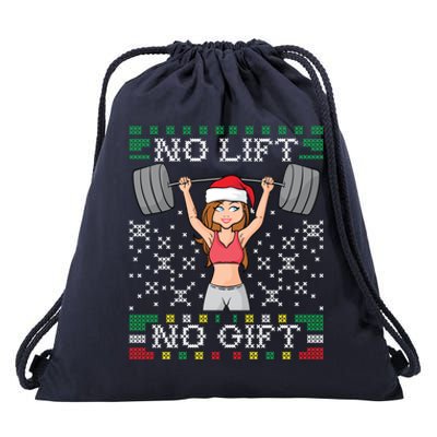 No Lift No Gift Ugly Christmas Sweater Gym Miss Santa Claus Gift Drawstring Bag