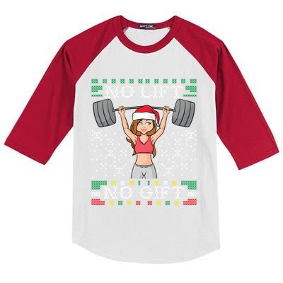 No Lift No Gift Ugly Christmas Sweater Gym Miss Santa Claus Gift Kids Colorblock Raglan Jersey