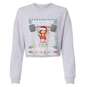 No Lift No Gift Ugly Christmas Sweater Gym Miss Santa Claus Gift Cropped Pullover Crew