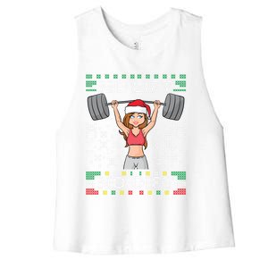 No Lift No Gift Ugly Christmas Sweater Gym Miss Santa Claus Gift Women's Racerback Cropped Tank