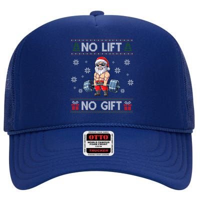 No Lift No Funny Gift Santa Gym Workout Ugly Christmas Sweater Gift High Crown Mesh Back Trucker Hat