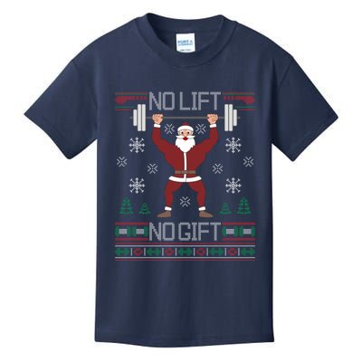 No Lift No Gift Ugly Christmas Sweater Gym Santa Kids T-Shirt