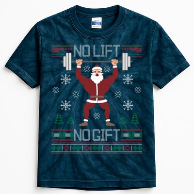 No Lift No Gift Ugly Christmas Sweater Gym Santa Kids Tie-Dye T-Shirt