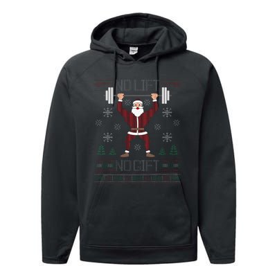 No Lift No Gift Ugly Christmas Sweater Gym Coach Santa Claus Performance Fleece Hoodie