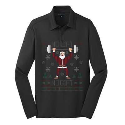 No Lift No Gift Ugly Christmas Sweater Gym Coach Santa Claus Silk Touch Performance Long Sleeve Polo