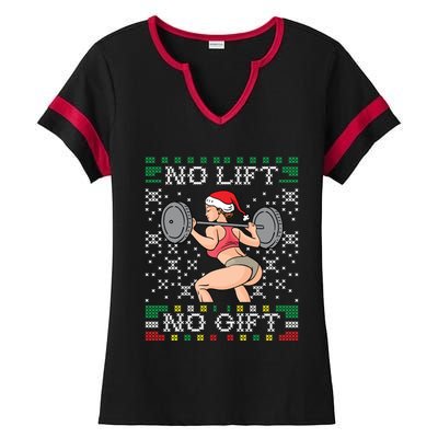 No Lift No Gift Ugly Christmas Sweater Miss Santa Gym Booty Cute Gift Ladies Halftime Notch Neck Tee