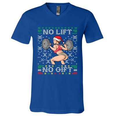 No Lift No Gift Ugly Christmas Sweater Miss Santa Gym Booty Cute Gift V-Neck T-Shirt