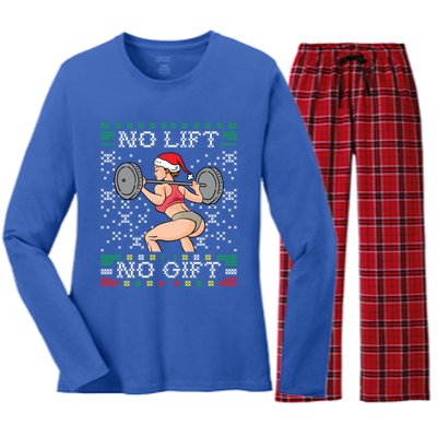 No Lift No Gift Ugly Christmas Sweater Miss Santa Gym Booty Cute Gift Women's Long Sleeve Flannel Pajama Set 